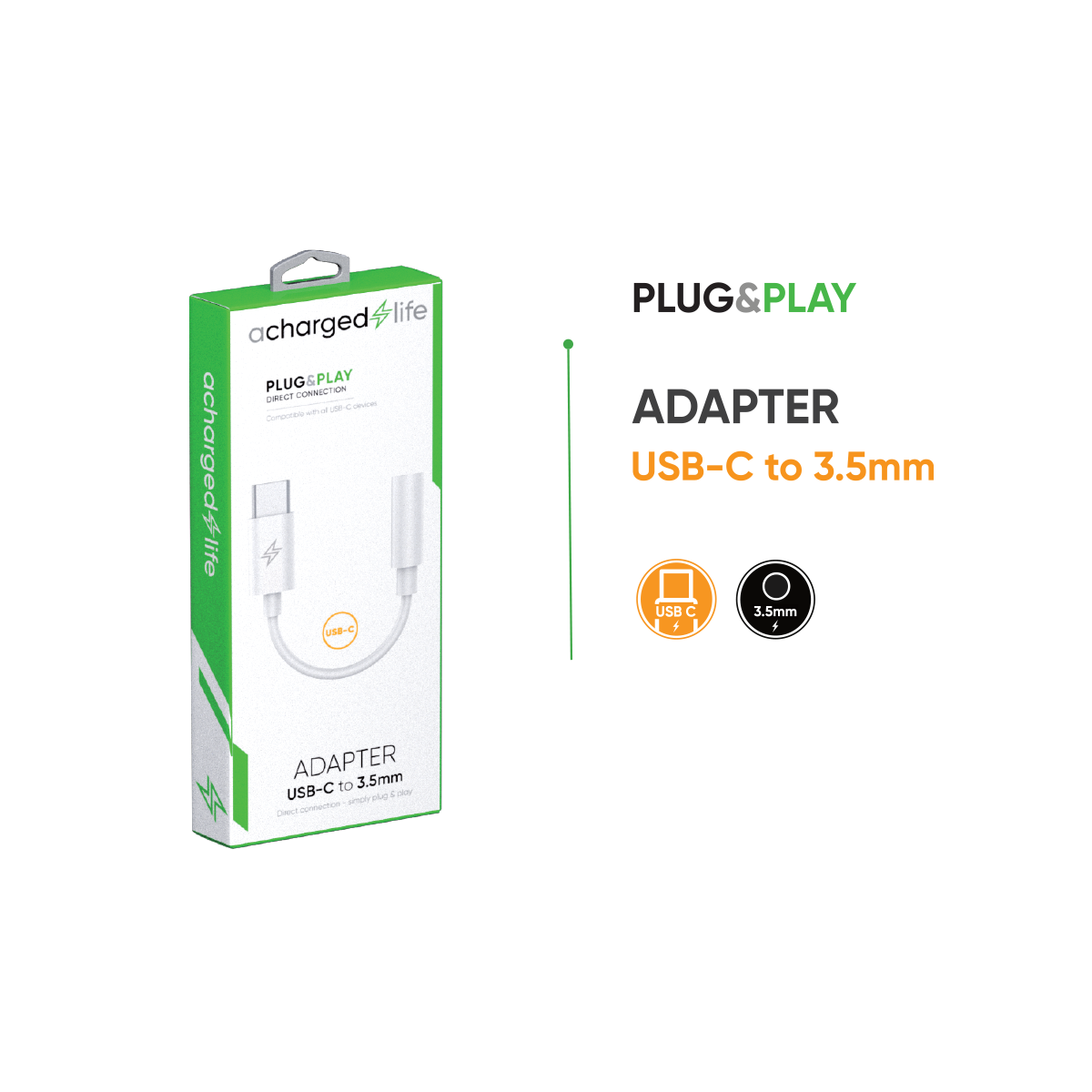 CL105 - A Charged Life Adapter USB-C to 3.5mm Audio White