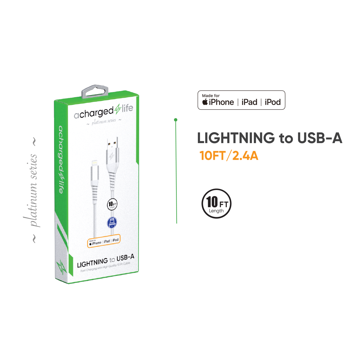 Charging Cable Lightning 10Ft (MFI) White