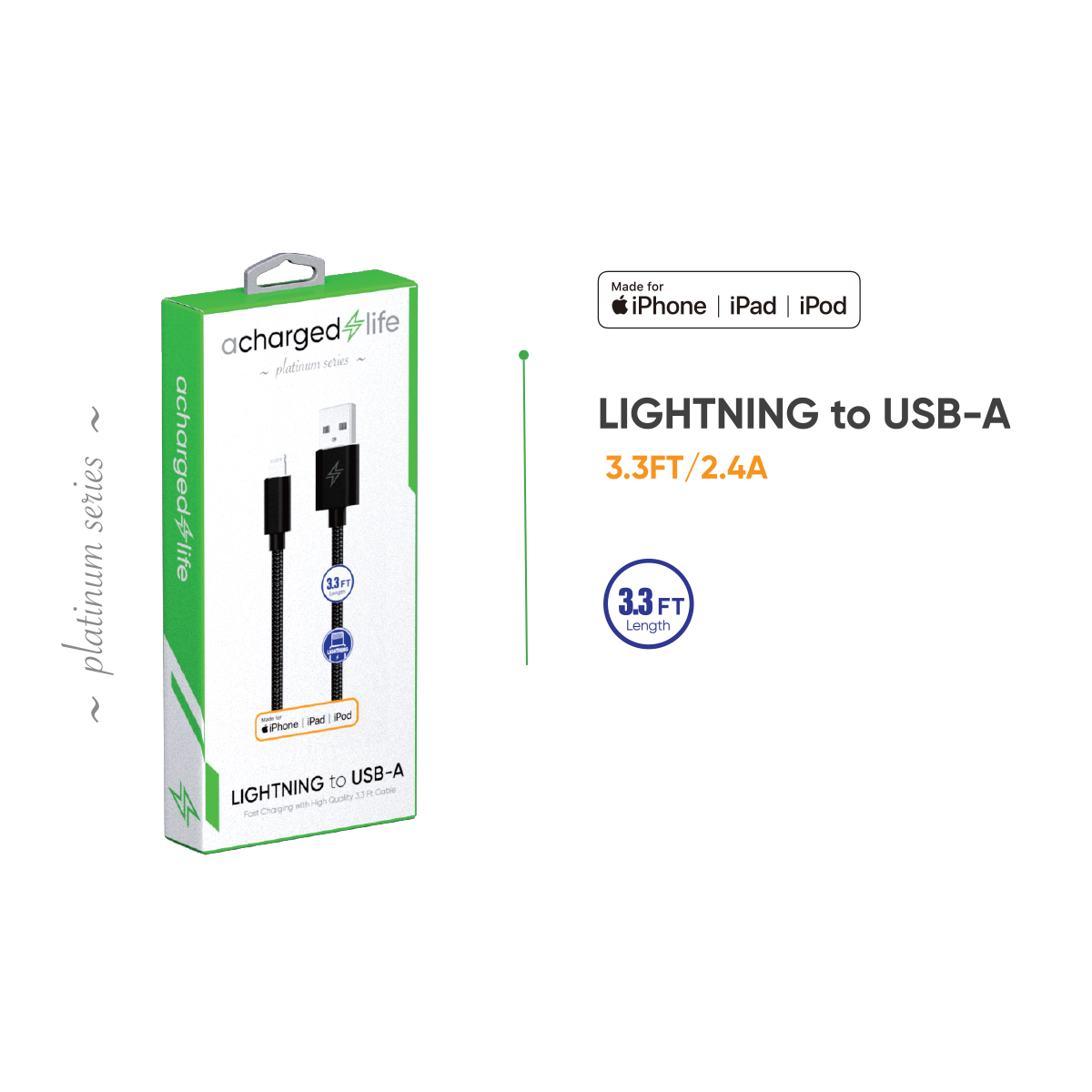 Charging Cable Lightning 3.3Ft (MFI) Black