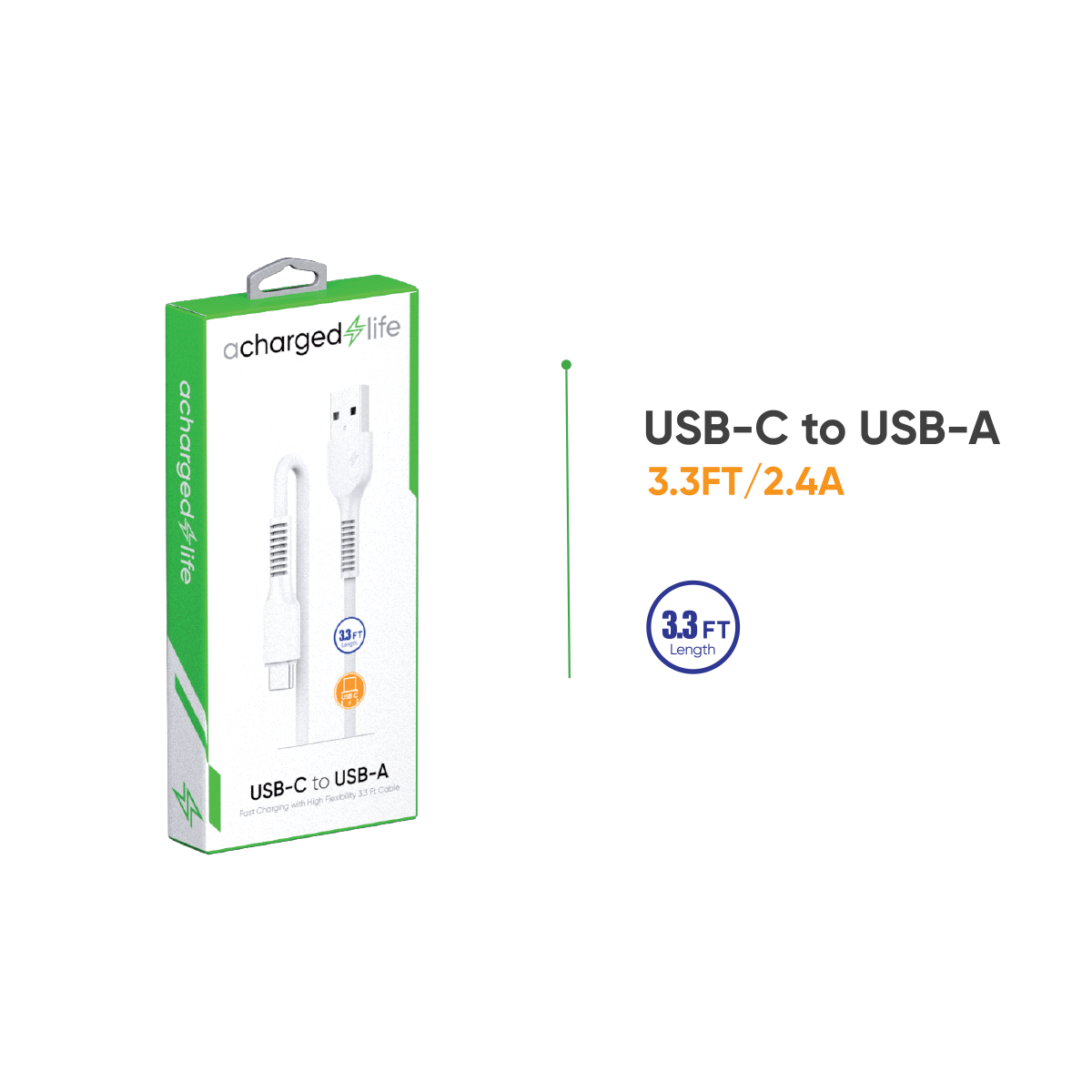 CL109 - A Charged Life Charging Cable USB-C 3.3Ft White
