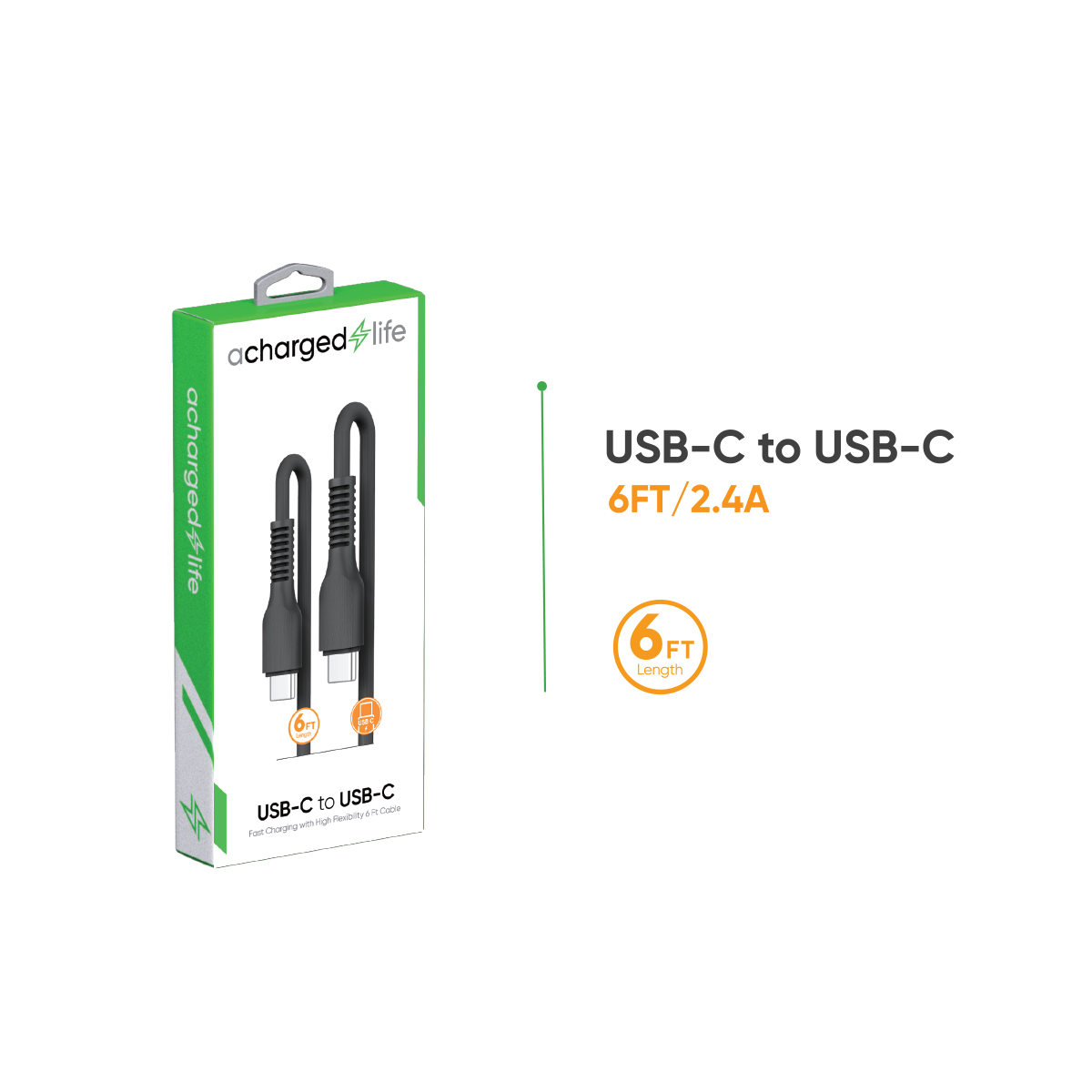 Charging Cable USB-C to USB-C Black 6Ft