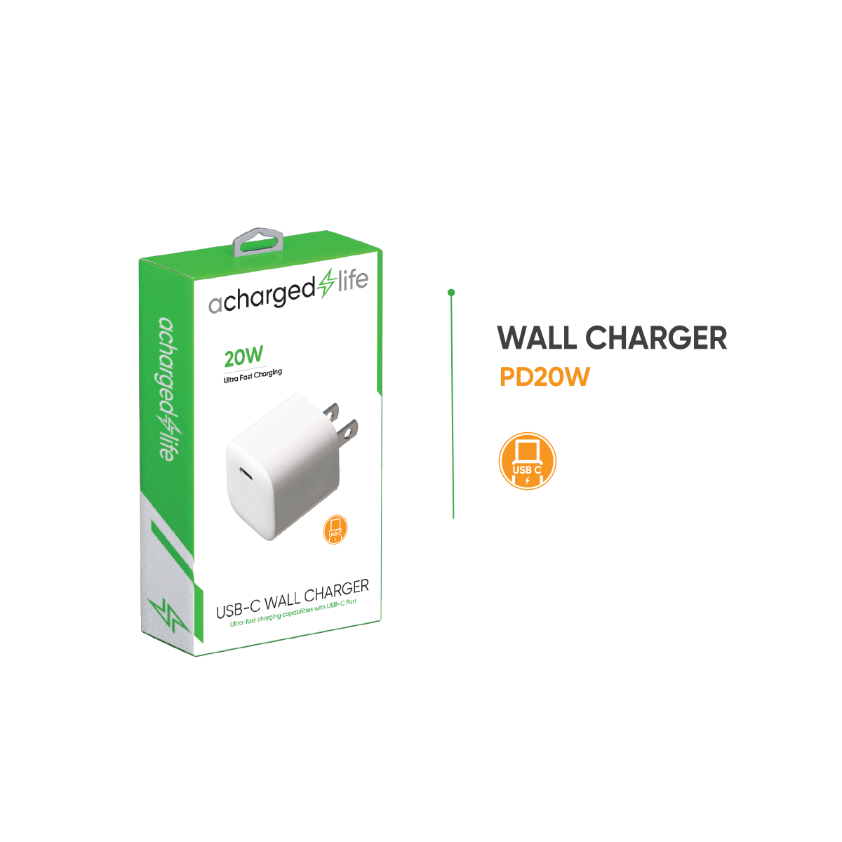 CL202 - A Charged Life Wall Charger 20W Single USB-C Port White