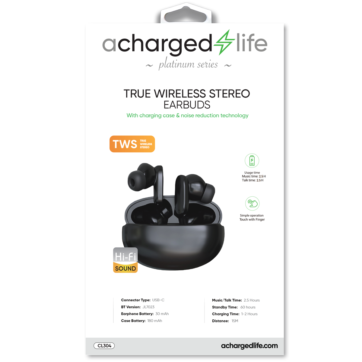 CL304 - A Charged Life TWS Mini Earbud - Black