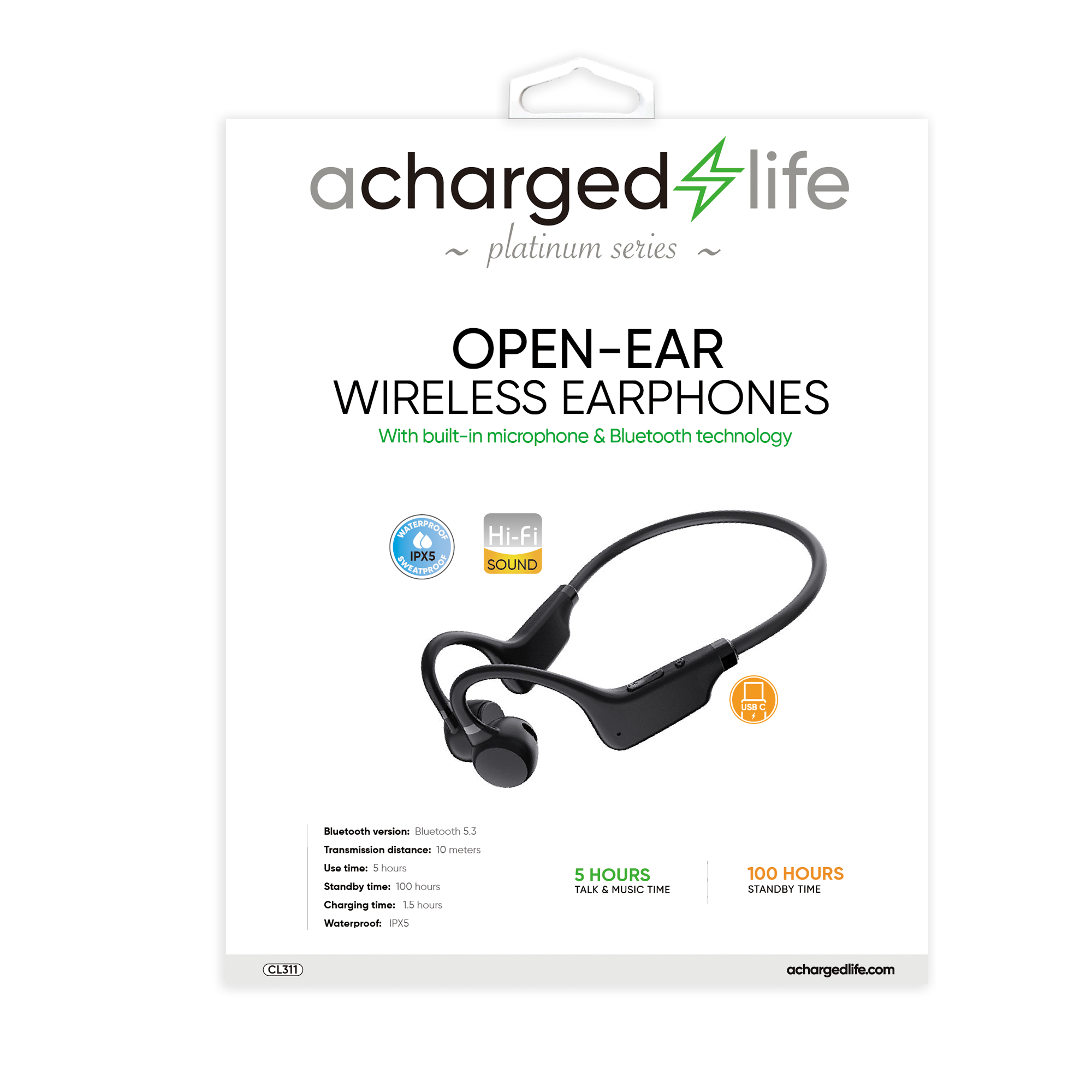CL311 - A Charged Life Waterproof Wireless Bluetooth (Bone Conducting) IPX5
