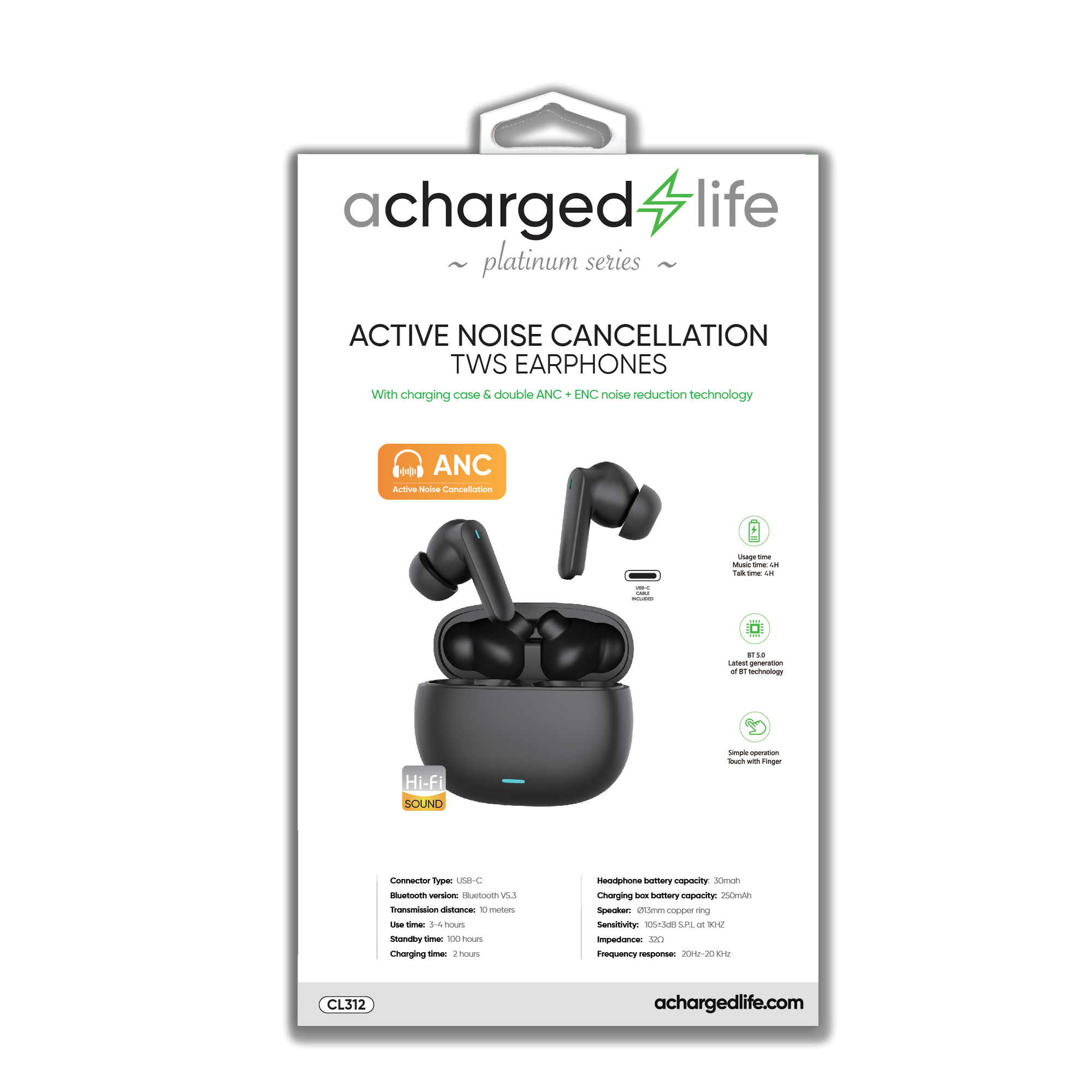 CL312 - A Charged Life TWS Earbuds ANC + ENC (Jerry 7006 chip)