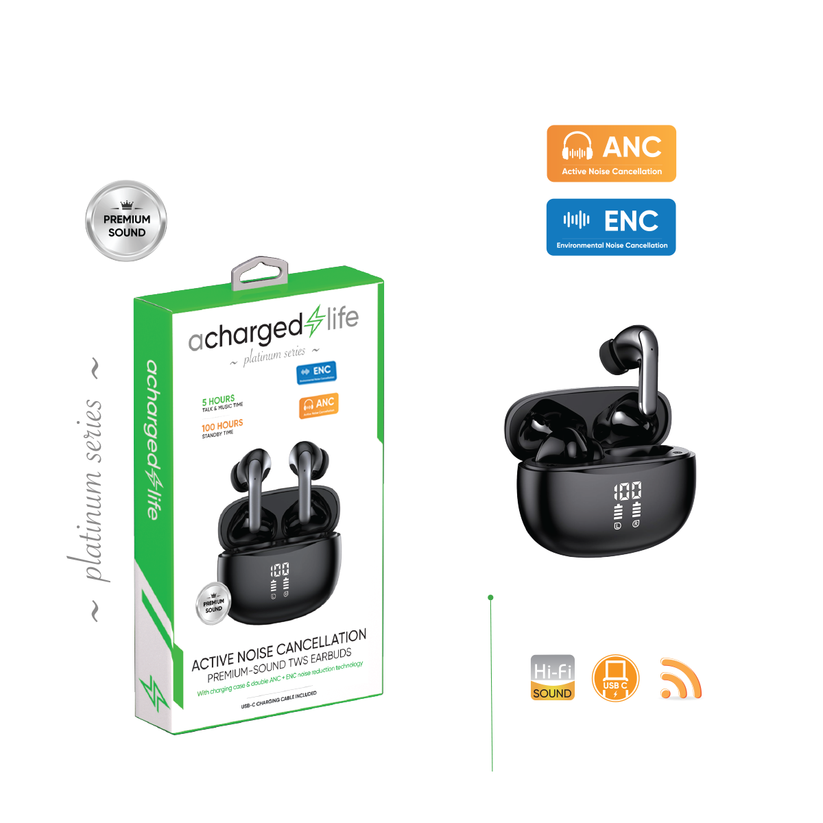 TWS Earbuds Premium Sound ANC + ENC