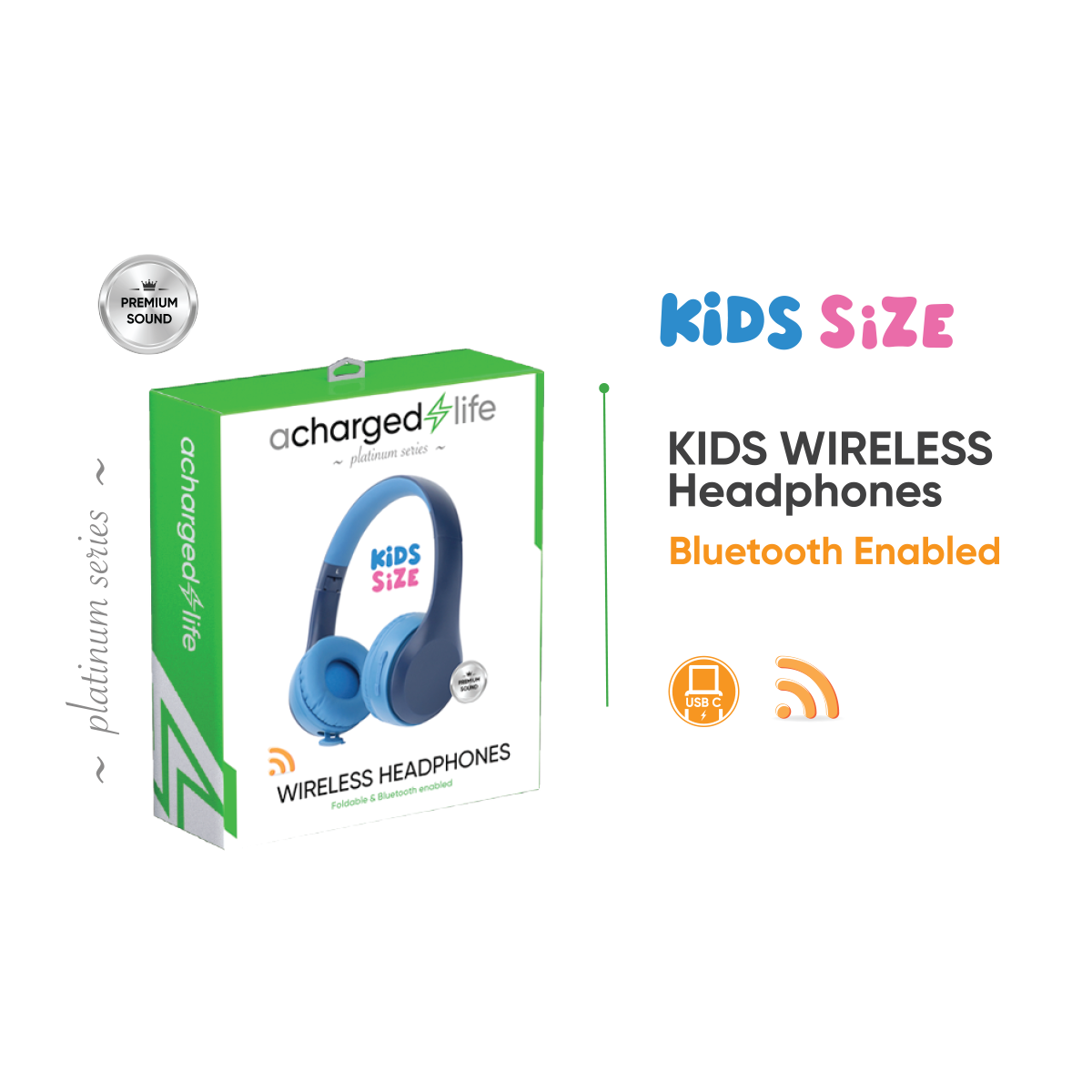 CL315 - A Charged Life Headphones Stereo Wireless Kids - Blue