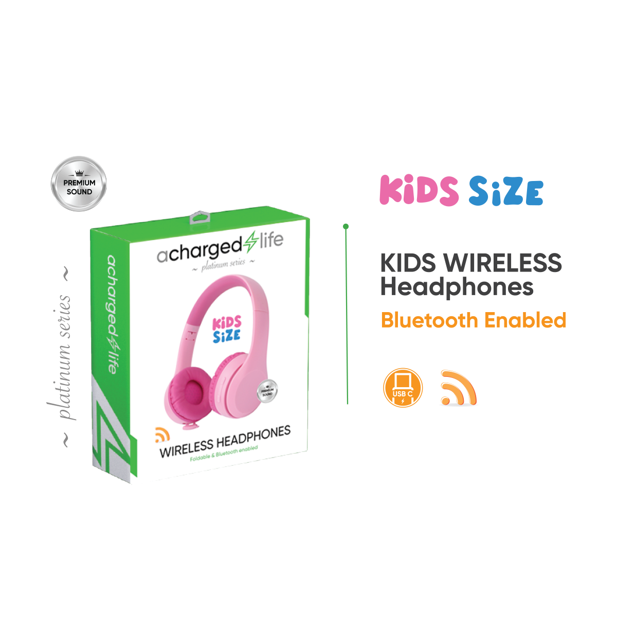 CL316 - A Charged Life Headphones Stereo Wireless Kids - Pink