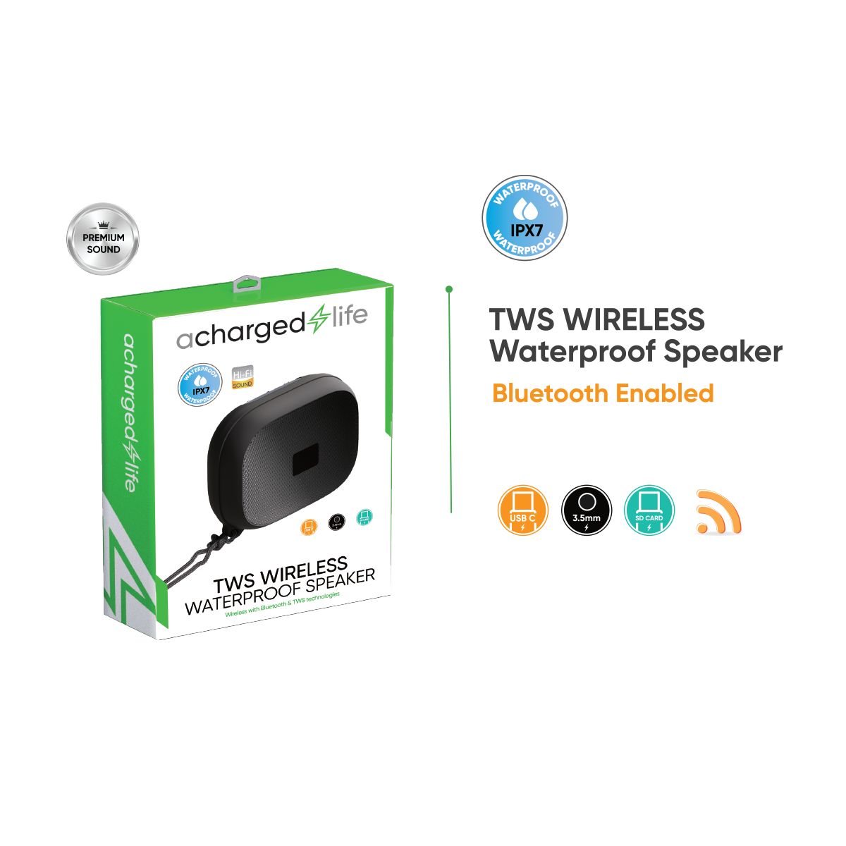 CL411 - A Charged Life Speaker Rectangle IPX7