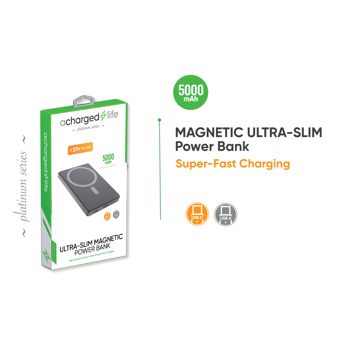 Power Bank 5000mAh Magnetic - Aluminum Slim