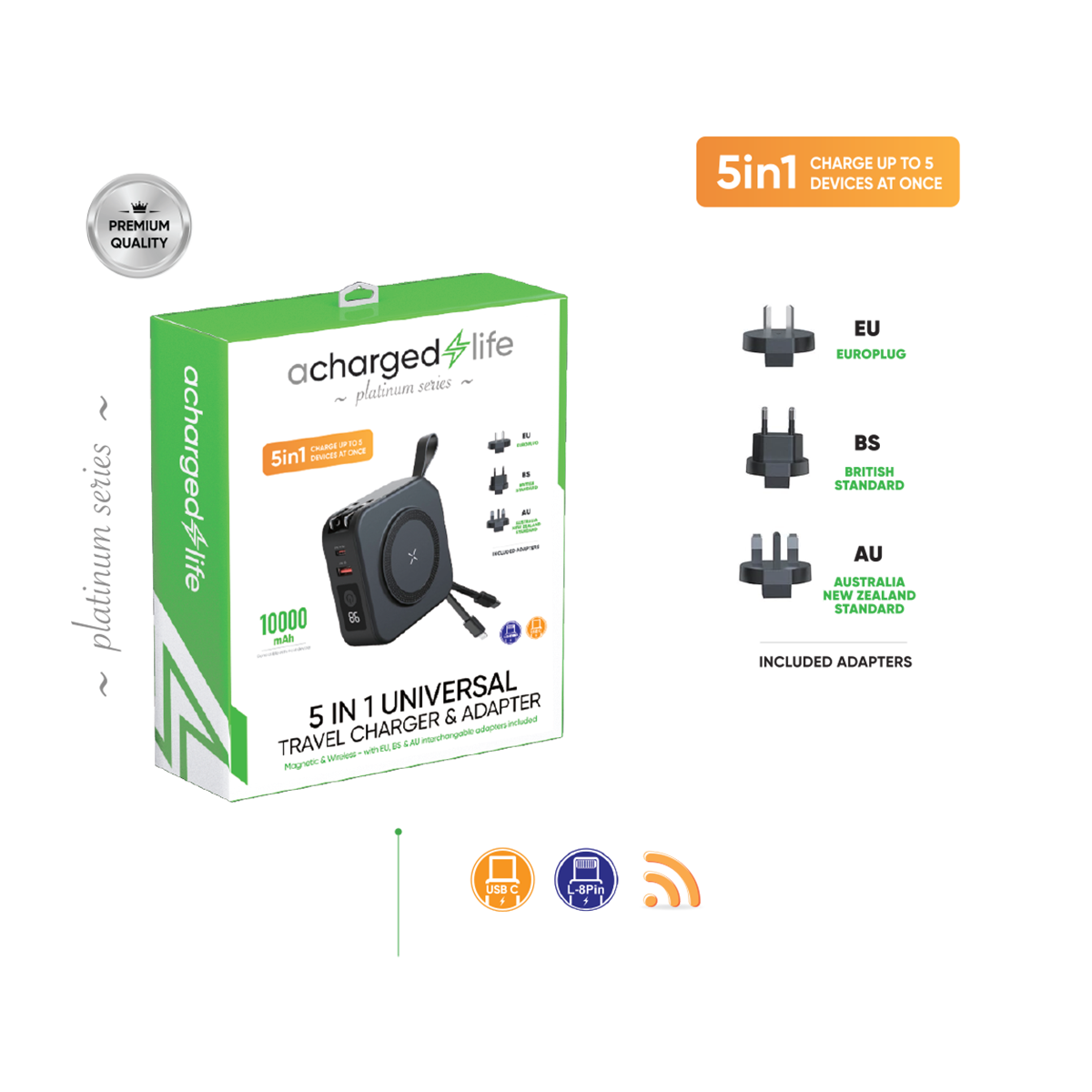 CL508 - A Charged Life Power Bank 10000mAh & 5 in 1 Adapter