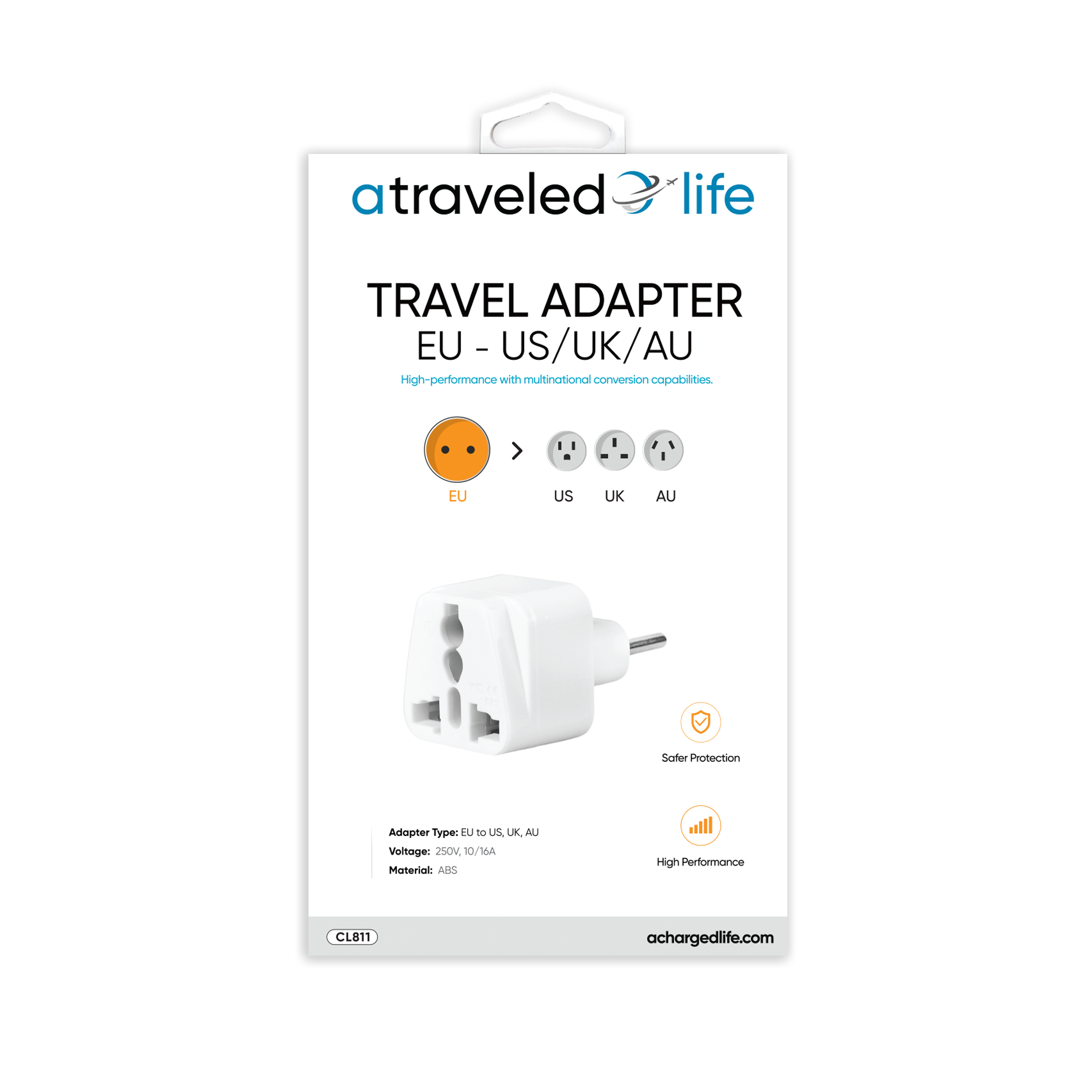 CL811 - A Traveled Life EU to US /UK/AU Plug