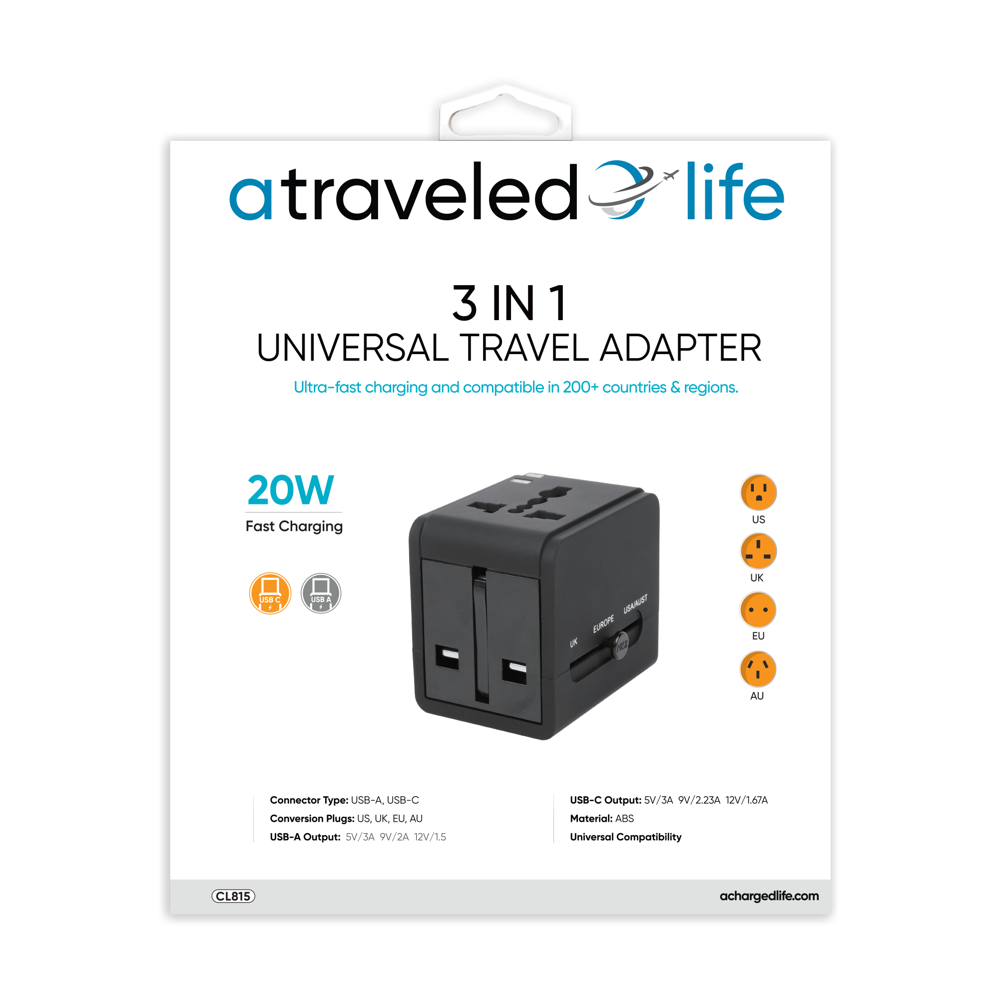 Travel Adapter 20W - 1 USBA / 1 USBC