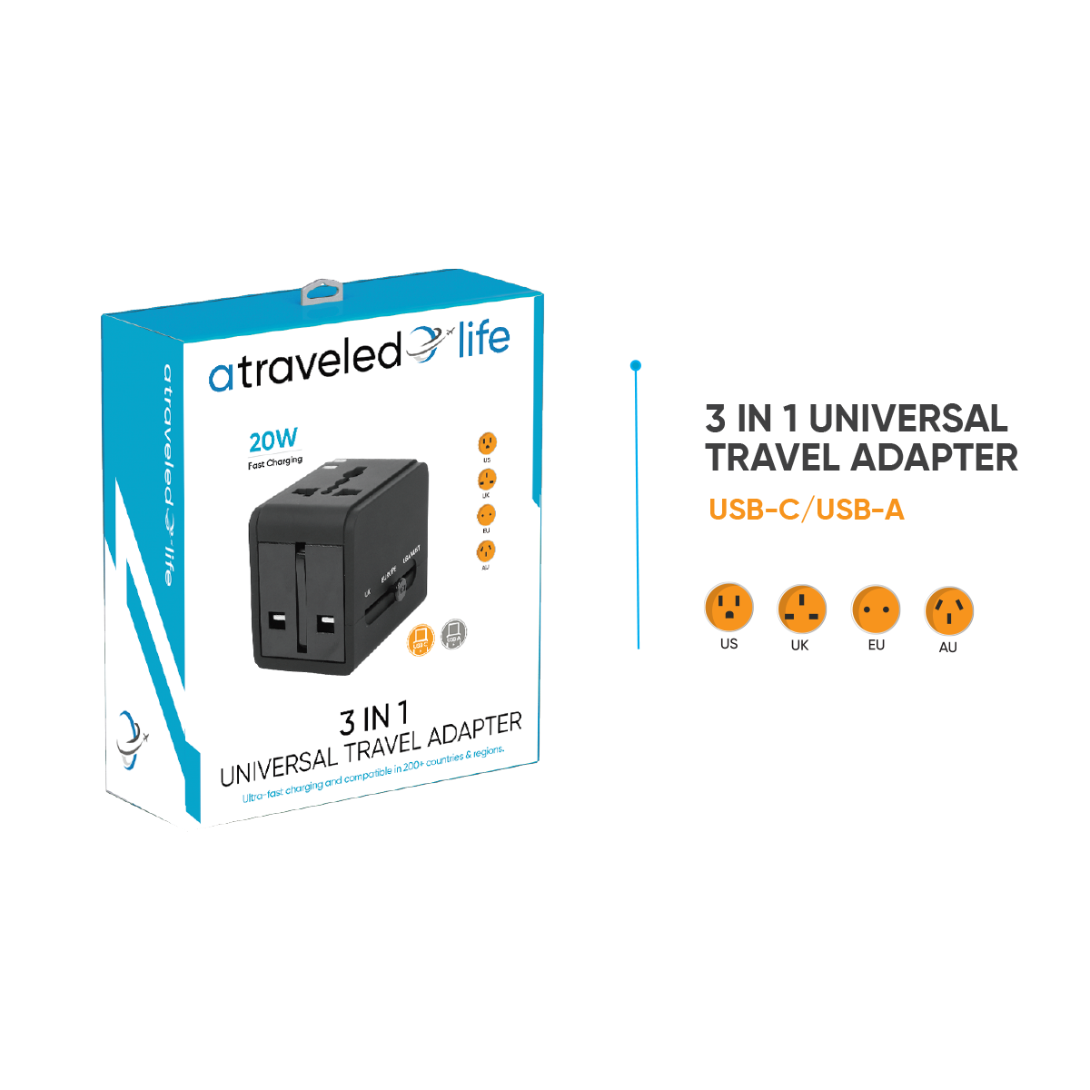Travel Adapter 20W - 1 USBA / 1 USBC