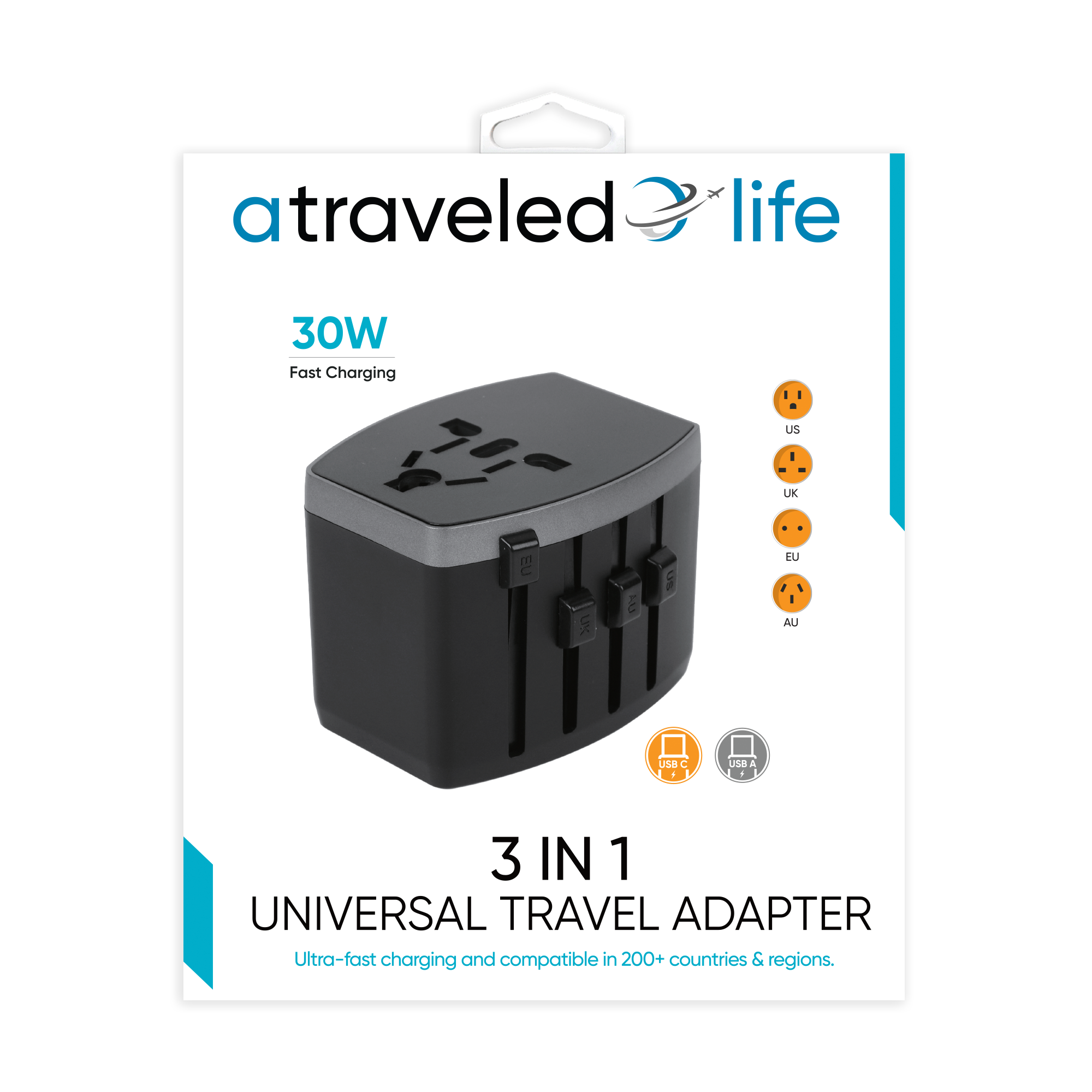 CL816- A Traveled Life Travel Adapter PD 30W - 1 USBA / 1 USBC