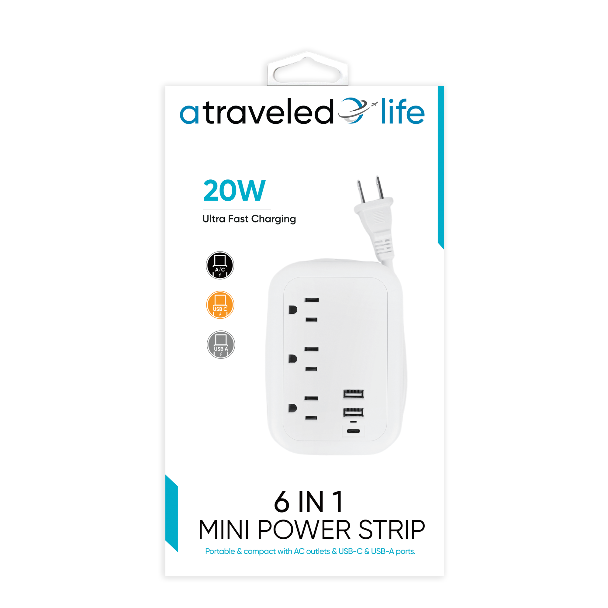 CL825- A Traveled Life Portable USB-C Power Strip Flat Plug