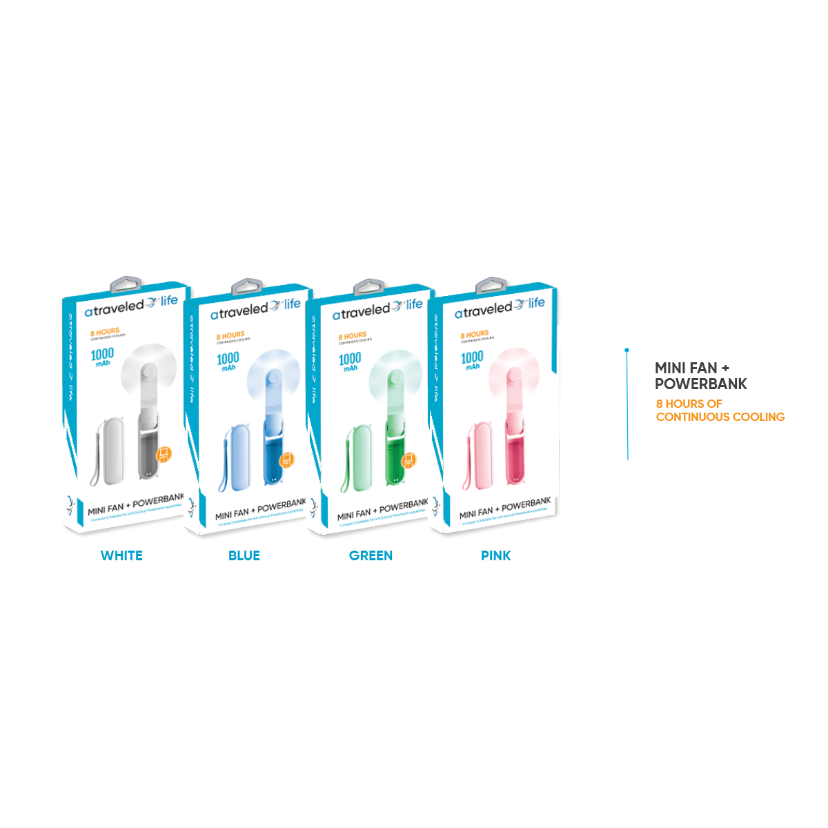 CL900 - A Traveled Life Fan Mini Foldable USB-C (Asst. Colors - Blue, Green, Pink, White)