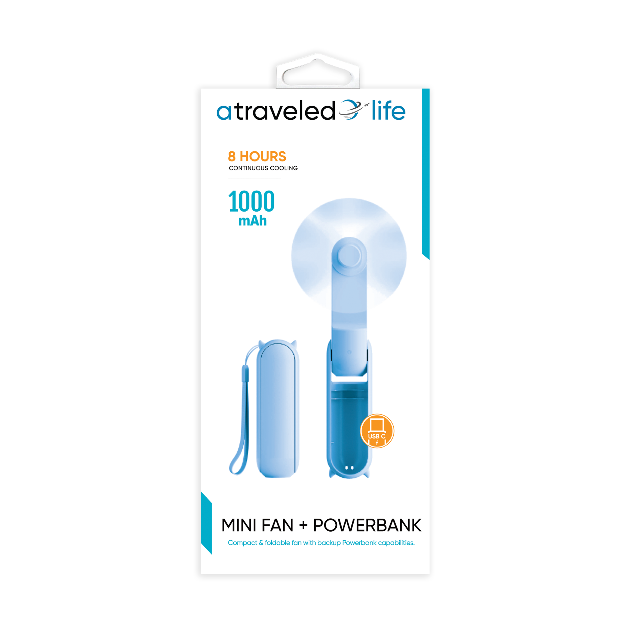 CL900 - A Traveled Life Fan Mini Foldable USB-C (Asst. Colors - Blue, Green, Pink, White)
