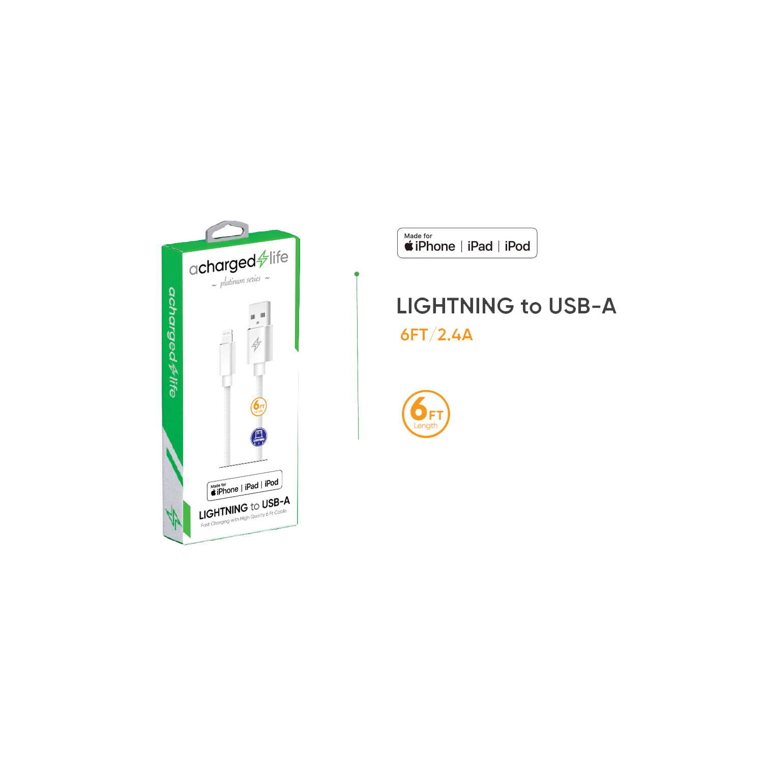 Charging Cable Lightning 6Ft (MFI) White