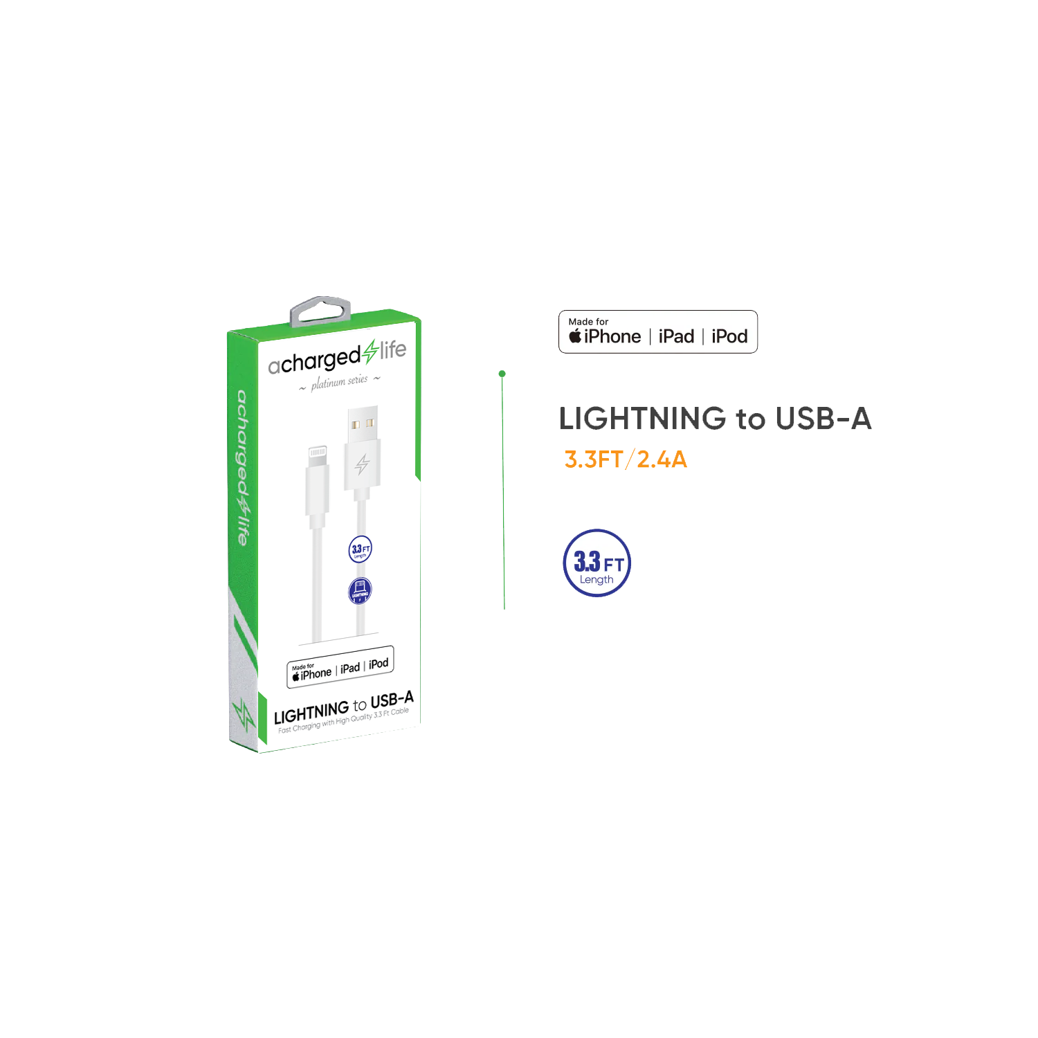 Charging Cable Lightning 3.3Ft (MFI) White