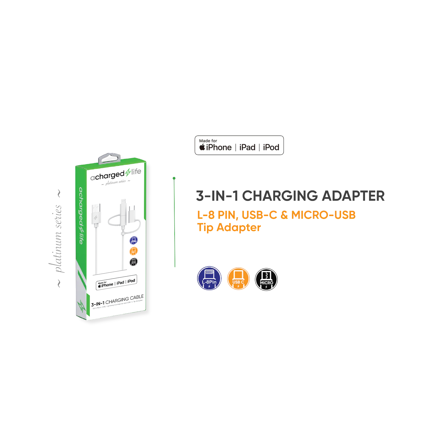 3-in-1 Cable 3.3Ft White (CL203)