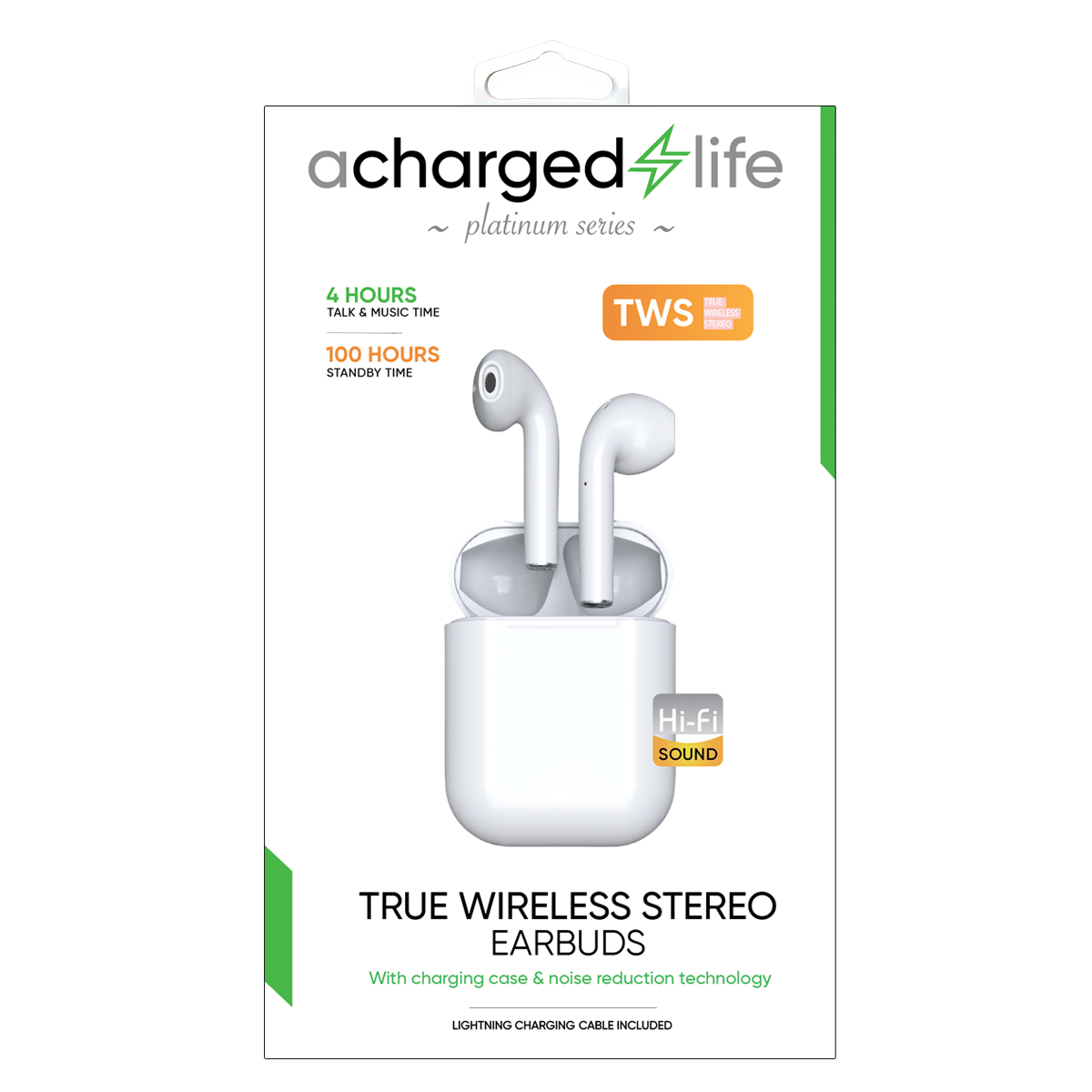 CL302 - TWS Water-Resistant Earphones 4 Hour Talk White - Pre-Charged (PLATINUM SERIES)