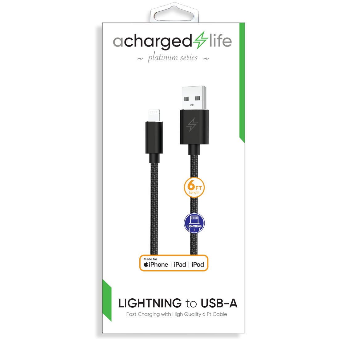 CL101B - Charging Cable Lightning 6Ft (MFI) Black (PLATINUM SERIES)
