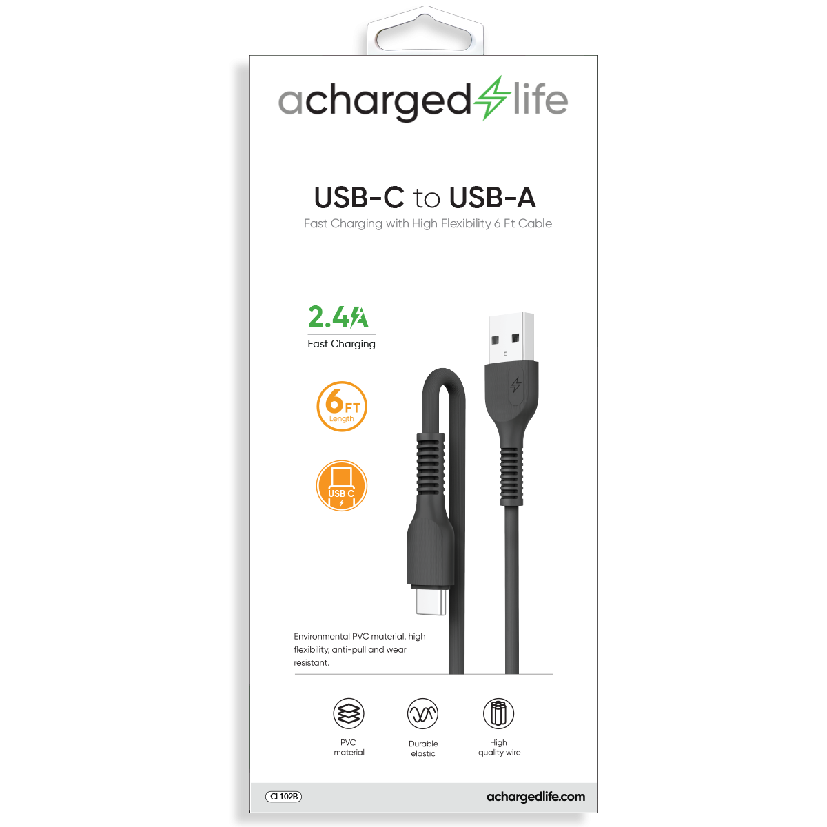 CL102B - Charging Cable USB-C 6Ft Black