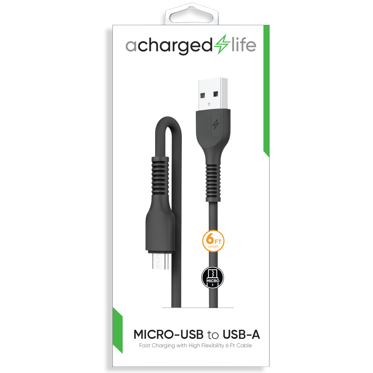CL104B - Fast Charging Cable Micro USB 6Ft Black