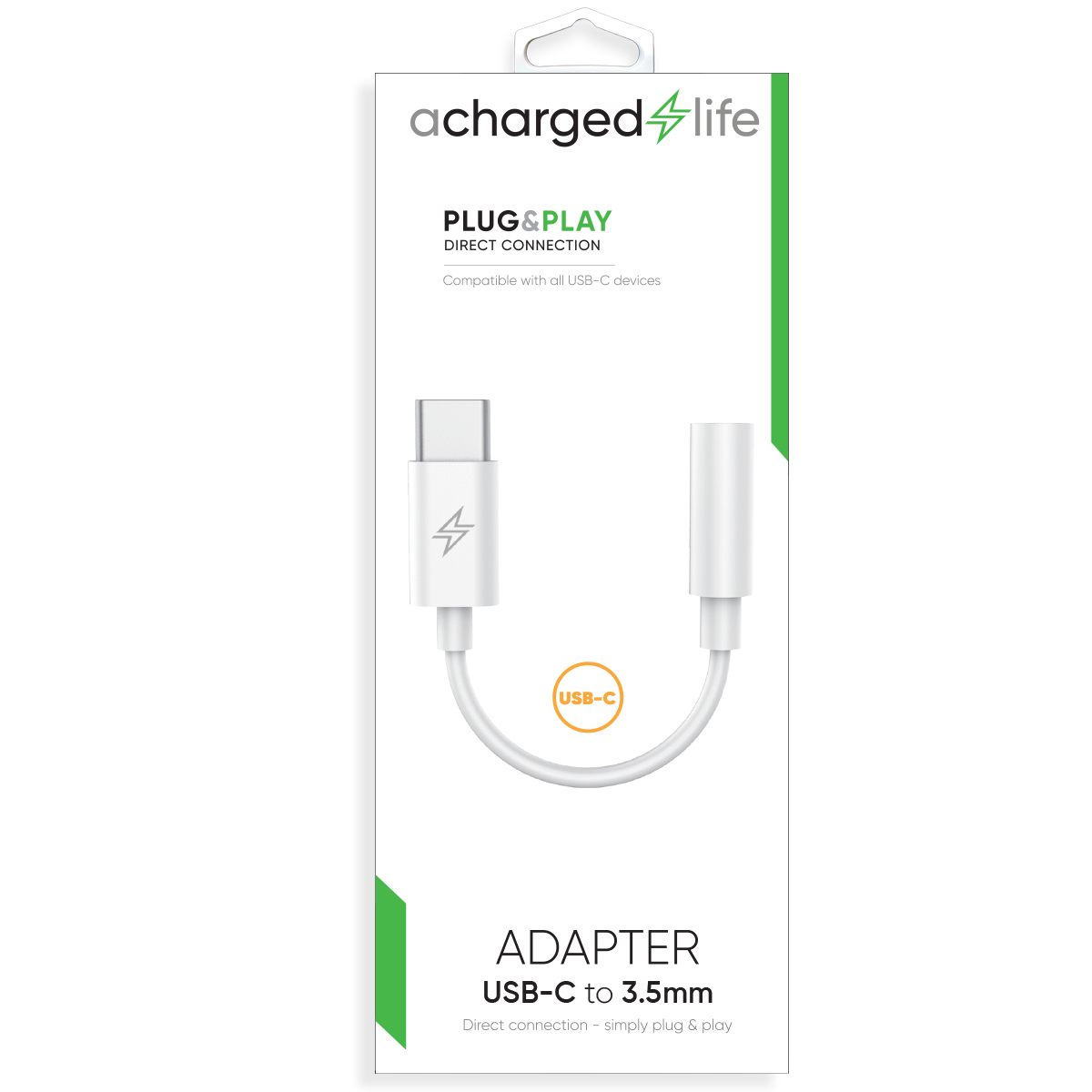 CL105 - A Charged Life Adapter USB-C to 3.5mm Audio White