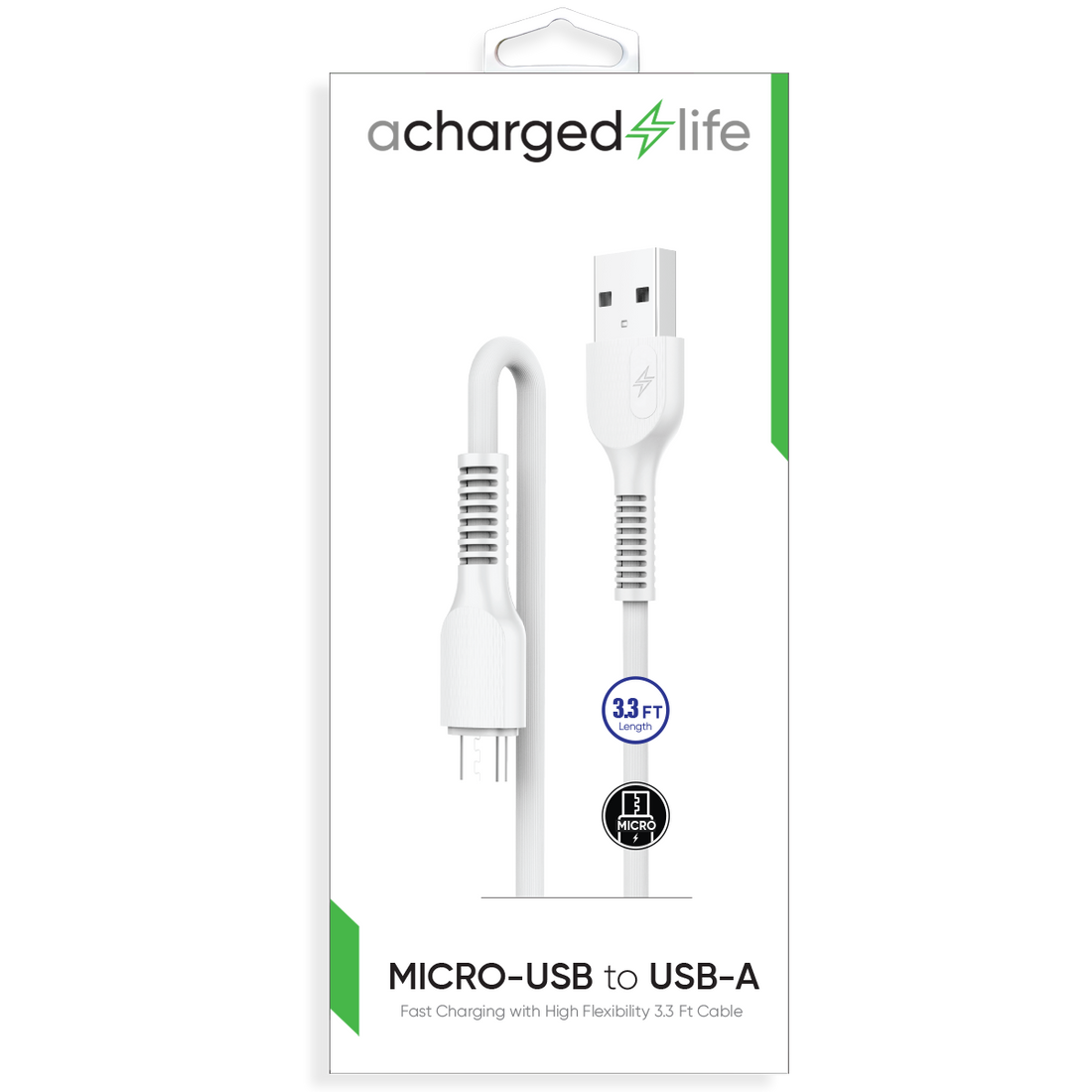 CL110 - Fast Charging Cable Micro USB 3.3Ft White