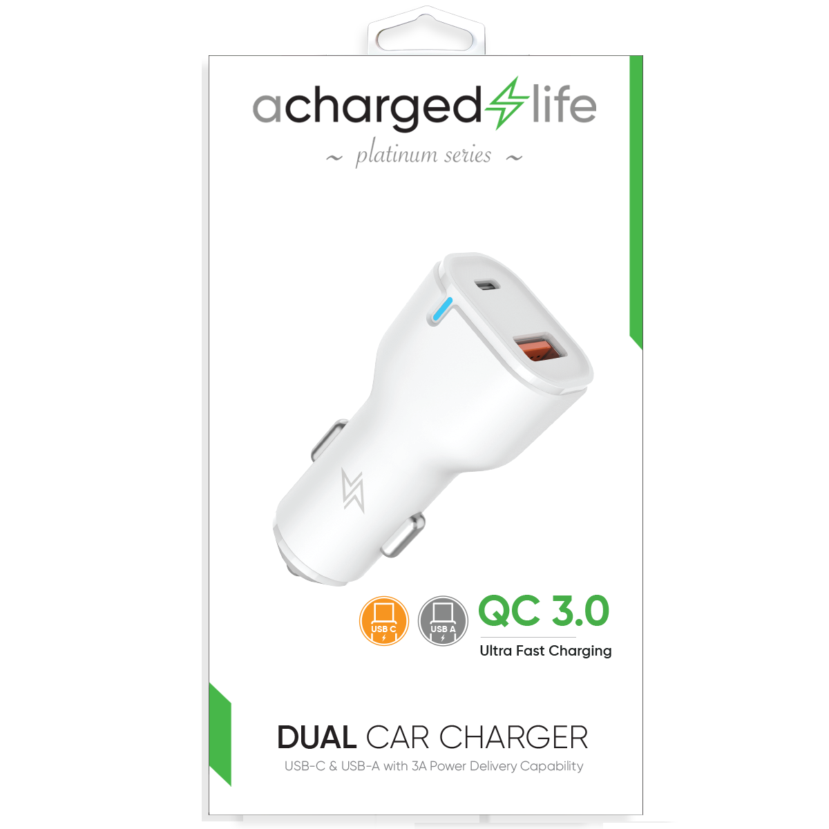 CL205 - Car Charger 20W PD Dual USB-A/USB-C Port White