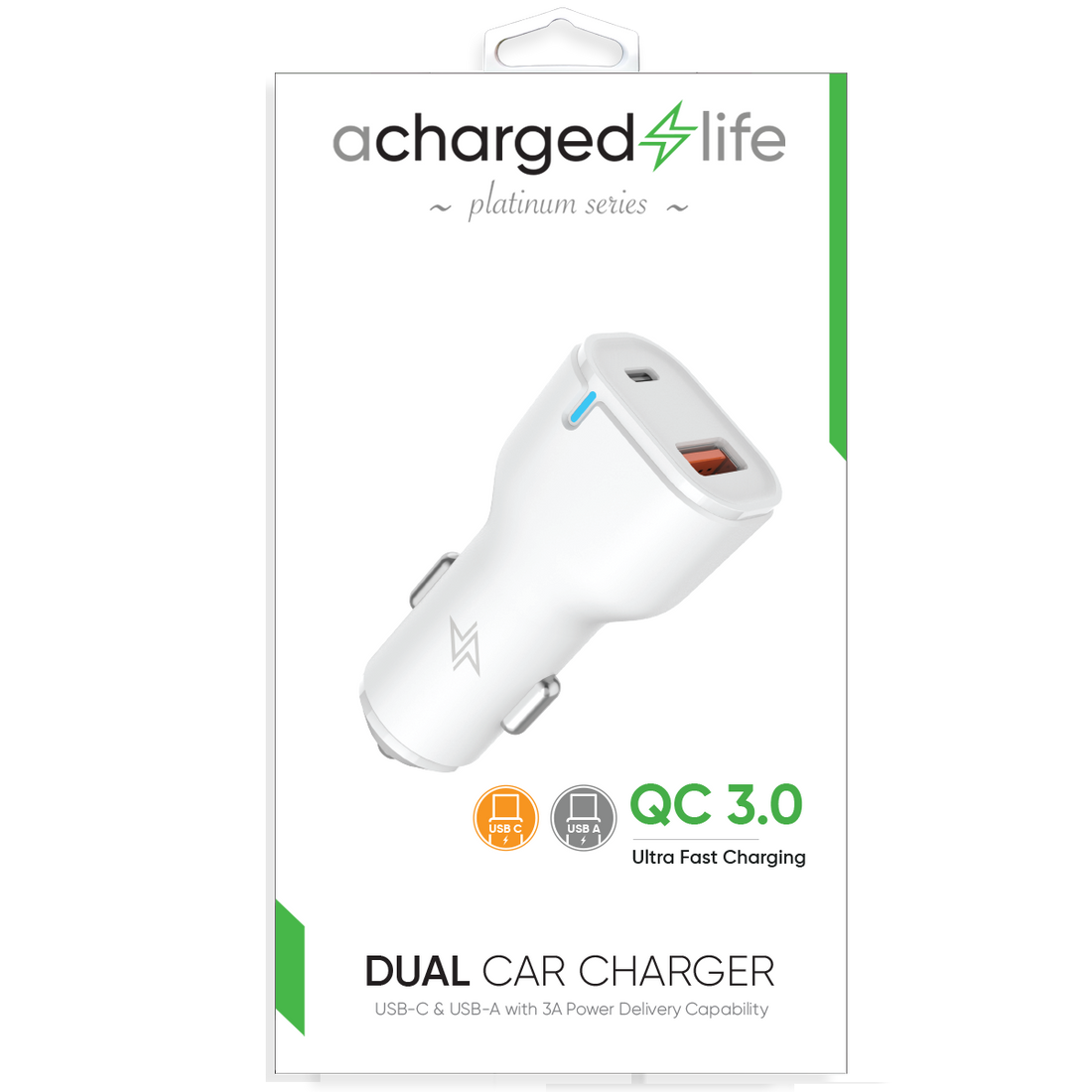 CL205 - Car Charger 20W PD Dual USB-A/USB-C Port White