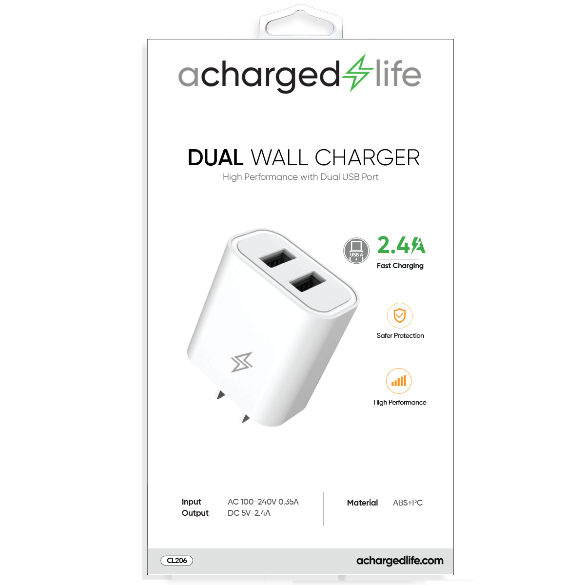 CL206 - High-Performance Dual Wall Charger 2.4A White