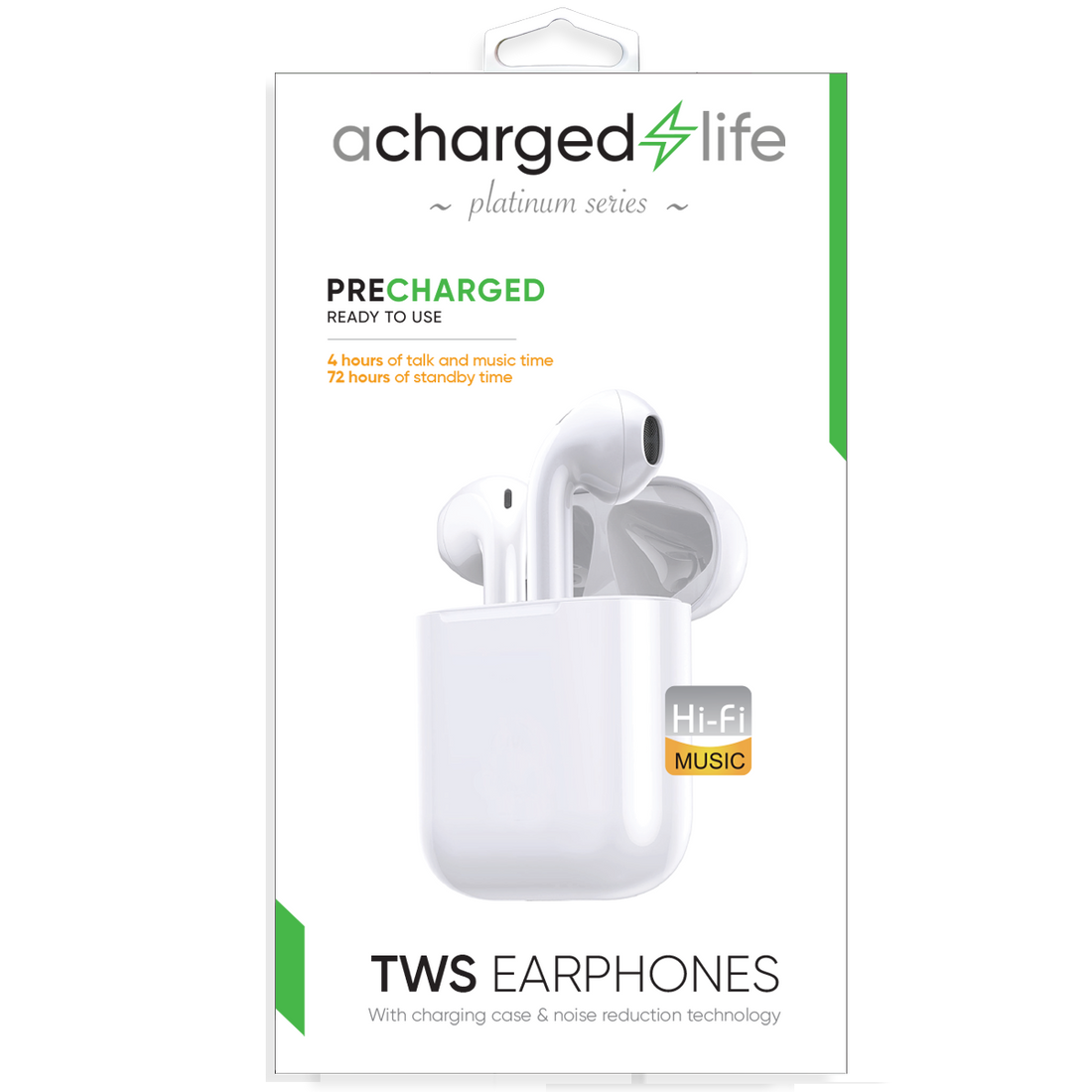 CL302 - TWS Water-Resistant Earphones 4 Hour Talk White - Pre-Charged (PLATINUM SERIES)