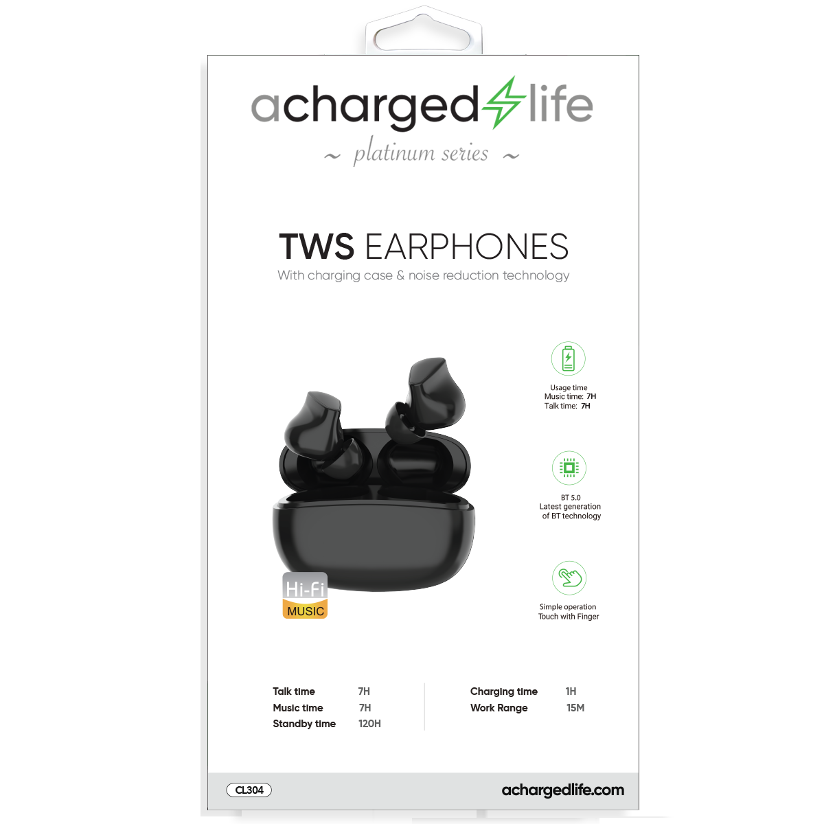 CL304 - Mini TWS Earphones 7 Hour Talk Black - Pre-Charged (PLATINUM SERIES)