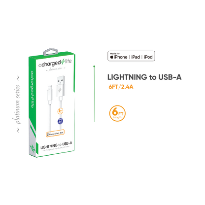CL101 - A Charged Life Charging Cable Lightning 6Ft (MFI) White