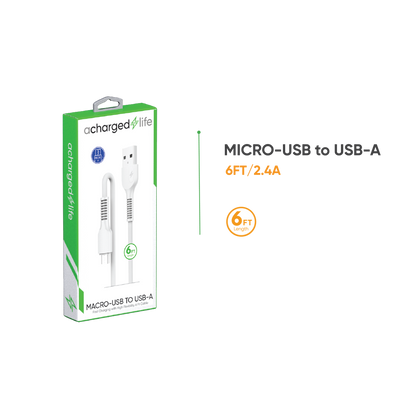CL104 - A Charged Life Charging Cable Micro USB 6Ft White