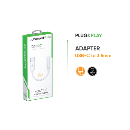 CL105 - A Charged Life Adapter USB-C to 3.5mm Audio White