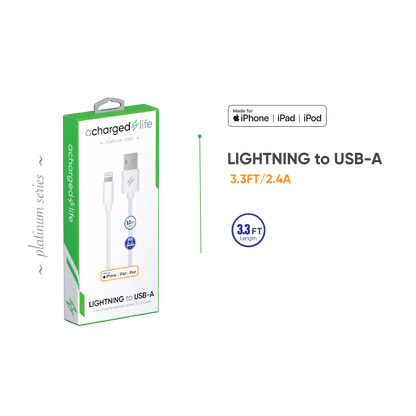 CL108 - A Charged Life Charging Cable Lightning 3.3Ft (MFI) White
