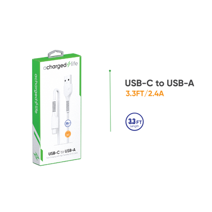 CL109 - A Charged Life Charging Cable USB-C 3.3Ft White