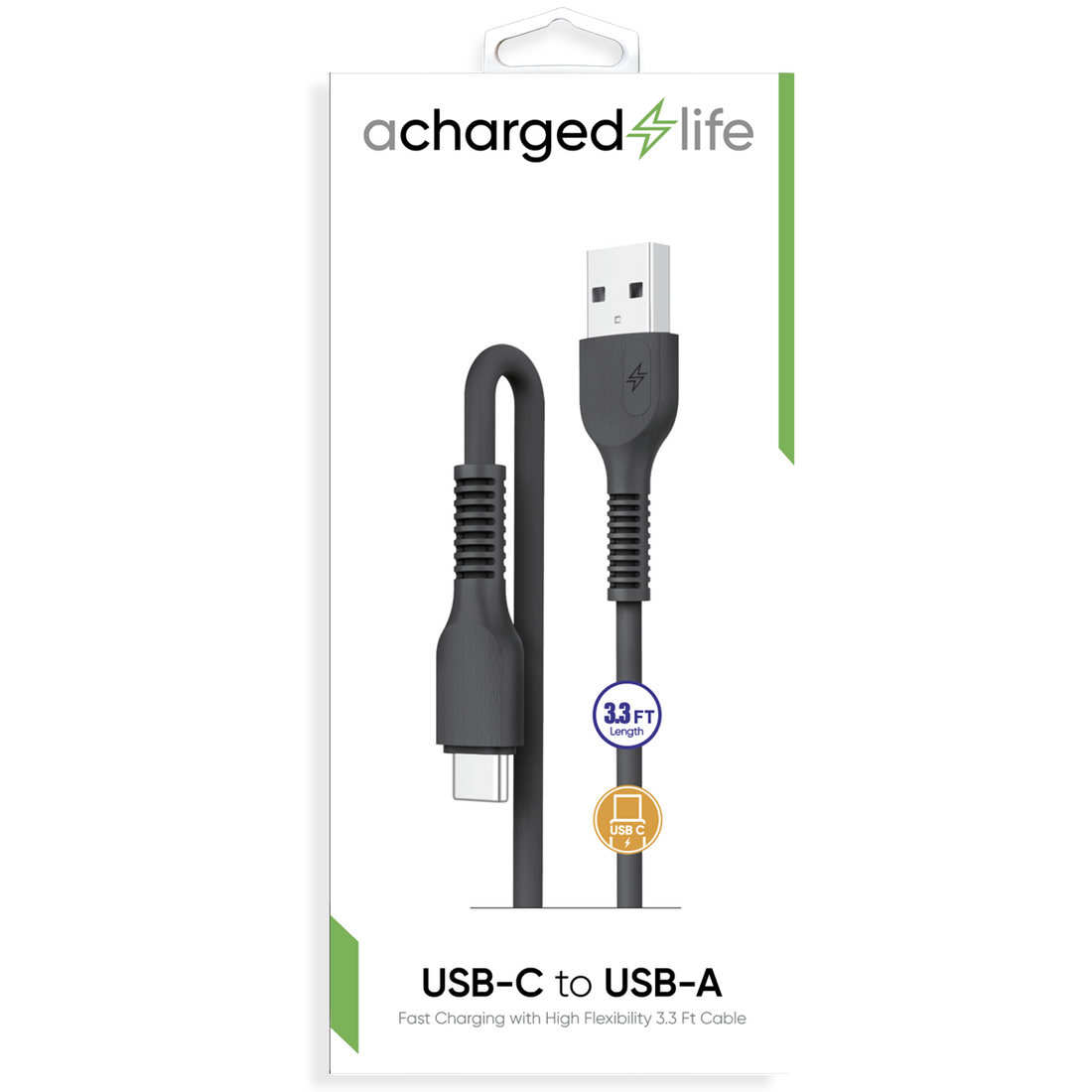 CL109B - A Charged Life Charging Cable USB-C 3.3Ft Black