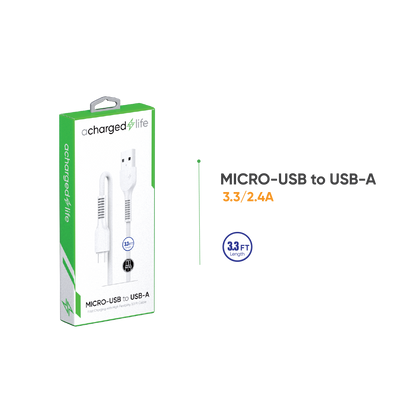 CL110 - A Charged Life Charging Cable Micro USB 3.3Ft White