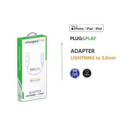 CL111 - A Charged Life Adapter Lightning to 3.5mm Audio White