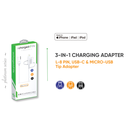 CL112 - A Charged Life 3-in-1 Cable 3.3Ft White (CL203)