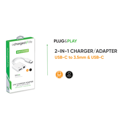 CL115 - A Charged Life Adapter Audio USB-C to 3.5mm &amp; USB-C