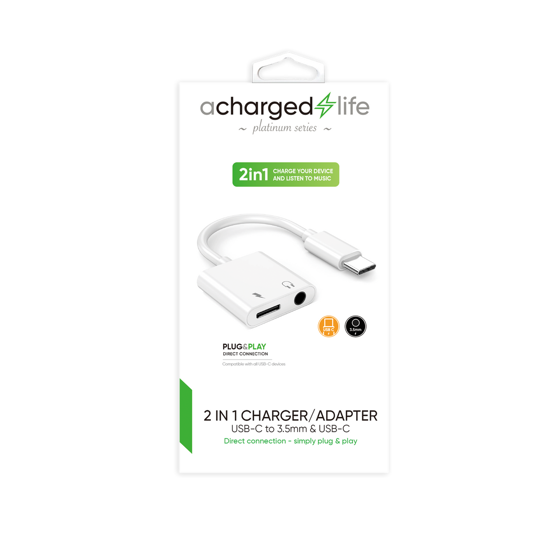 CL115 - A Charged Life Adapter Audio USB-C to 3.5mm &amp; USB-C