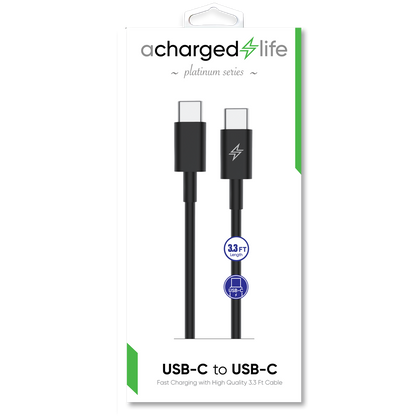 CL120B - A Charged Life Charging Cable USB-C to USB-C Black 3.3Ft