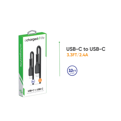 CL120B - A Charged Life Charging Cable USB-C to USB-C Black 3.3Ft