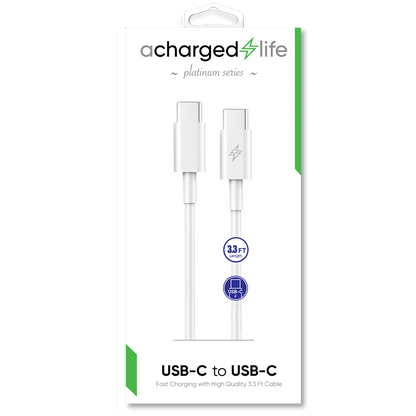 CL120 - A Charged Life Charging Cable USB-C to USB-C White 3.3Ft